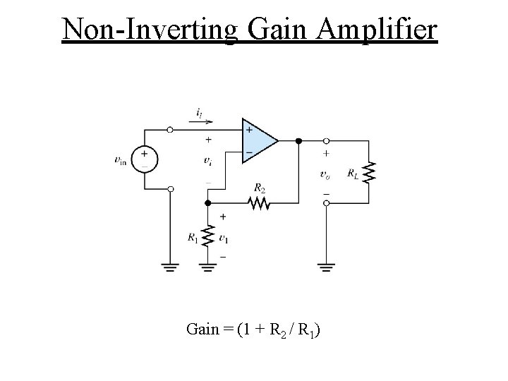 Non-Inverting Gain Amplifier Gain = (1 + R 2 / R 1) 