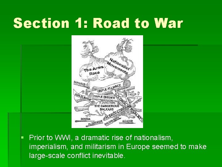 Section 1: Road to War § Prior to WWI, a dramatic rise of nationalism,