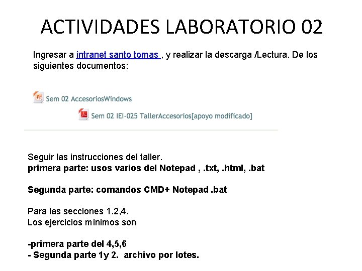 ACTIVIDADES LABORATORIO 02 Ingresar a intranet santo tomas , y realizar la descarga /Lectura.