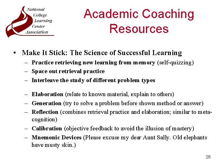 Academic Coaching Resources • Make It Stick: The Science of Successful Learning – Practice