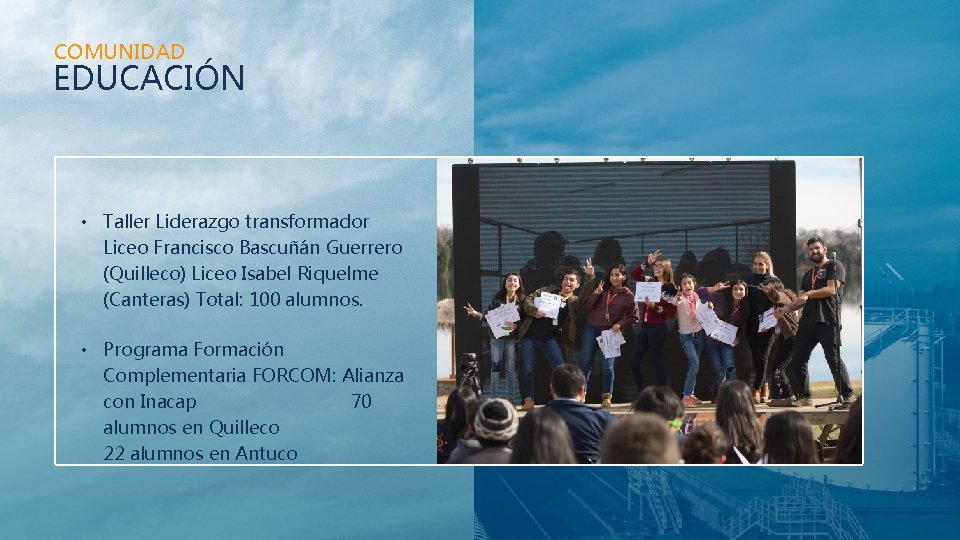 COMUNIDAD EDUCACIÓN • Taller Liderazgo transformador Liceo Francisco Bascuñán Guerrero (Quilleco) Liceo Isabel Riquelme