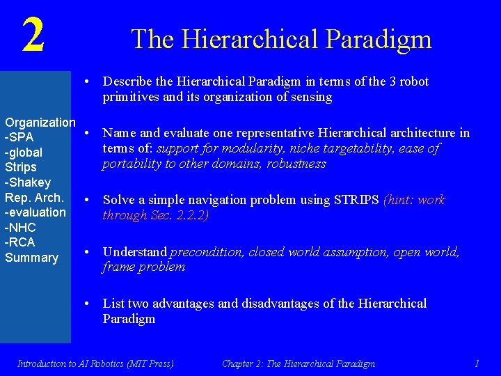 2 The Hierarchical Paradigm • Describe the Hierarchical Paradigm in terms of the 3