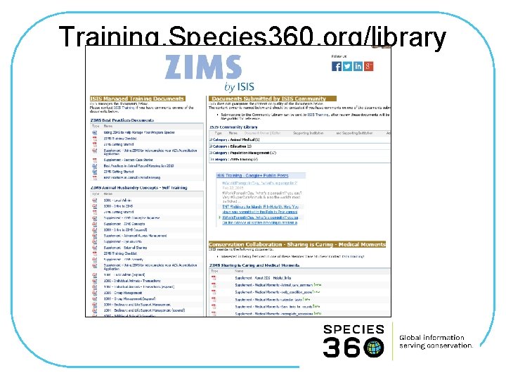Training. Species 360. org/library 