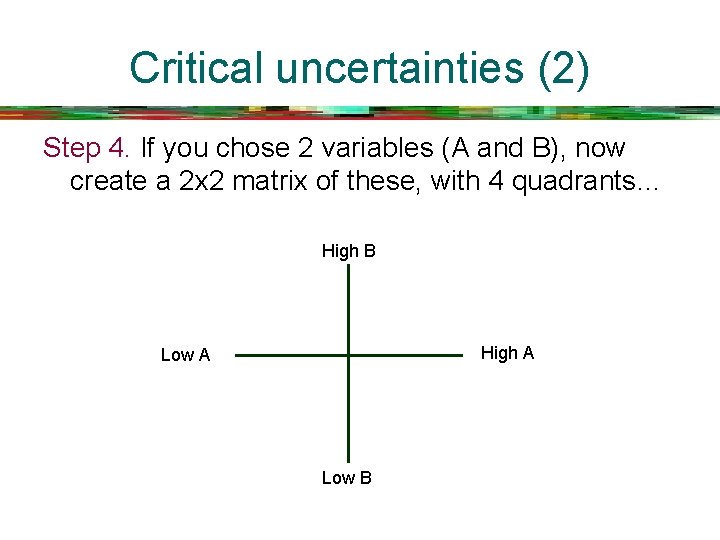 Critical uncertainties (2) Step 4. If you chose 2 variables (A and B), now