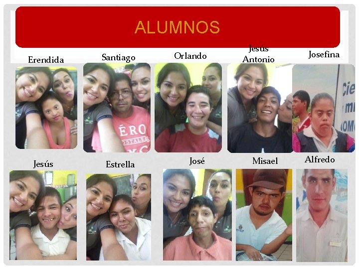 ALUMNOS Erendida Jesús Santiago Orlando Estrella José Jesús Antonio Misael Josefina Alfredo ALUMNOS Erendida Jesús Santiago Orlando Estrella José Jesús Antonio Misael Josefina Alfredo