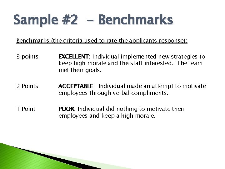 Interview Benchmarks Examples THE CITY OF LITTLE ROCK STRUCTURED INTERVIEW STUDY