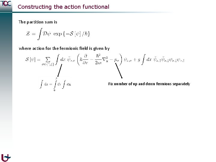 Constructing the action functional The partition sum is where action for the fermionic field