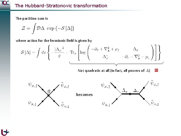 The Hubbard-Stratonovic transformation The partition sum is where action for the fermionic field is