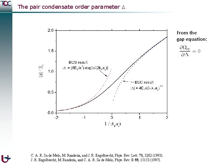 The pair condensate order parameter From the gap equation: C. A. R. Sa de