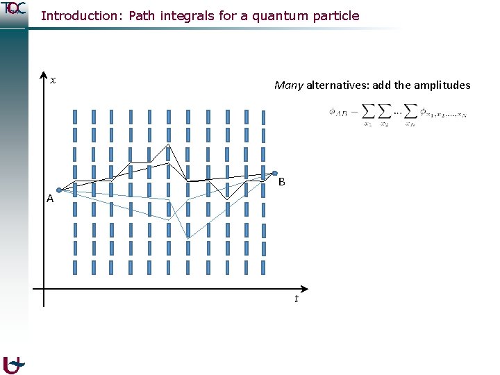 Introduction: Path integrals for a quantum particle x Many alternatives: add the amplitudes B