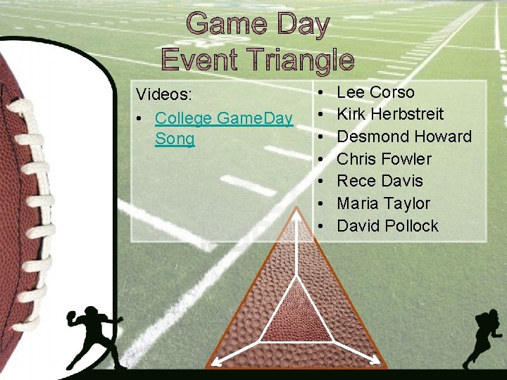 Videos: • College Game. Day Song • • Lee Corso Kirk Herbstreit Desmond Howard