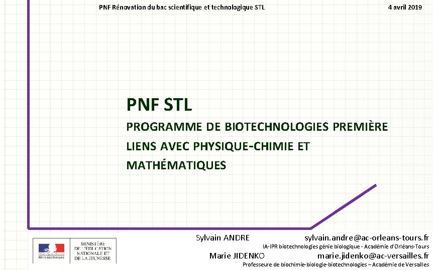 PNF Rénovation du bac scientifique et technologique STL 4 avril 2019 PNF STL PROGRAMME