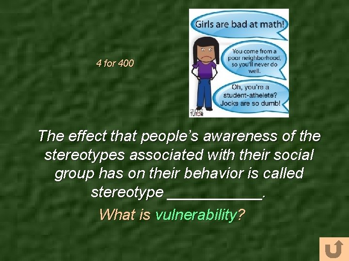 4 for 400 The effect that people’s awareness of the stereotypes associated with their