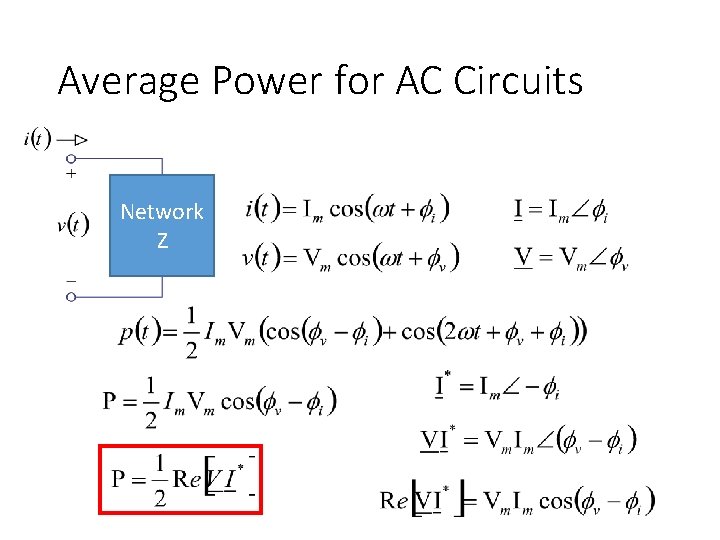 Average Power for AC Circuits Network Z 