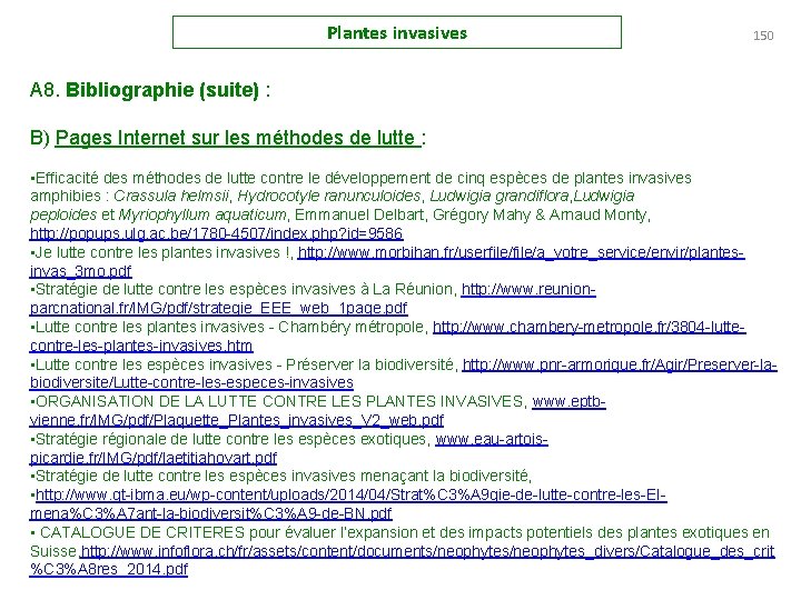 Plantes invasives 150 A 8. Bibliographie (suite) : B) Pages Internet sur les méthodes