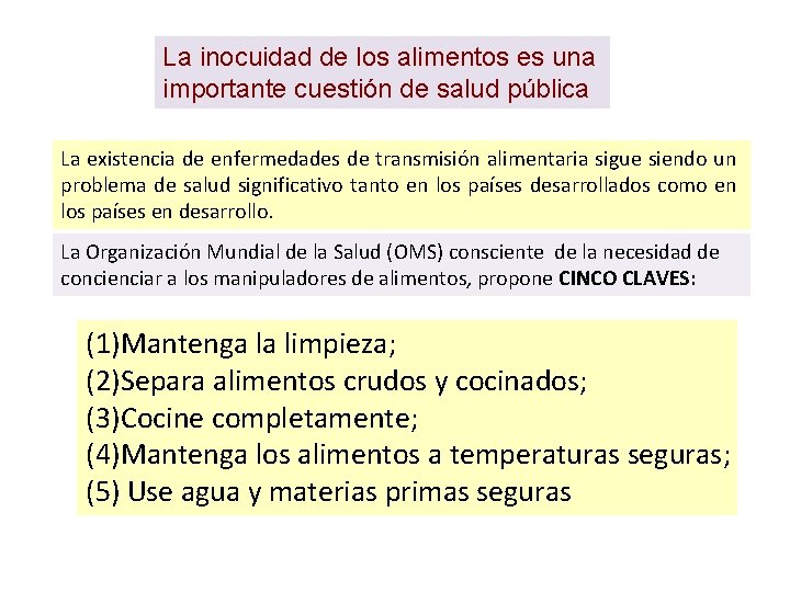 La inocuidad de los alimentos es una importante cuestión de salud pública La existencia