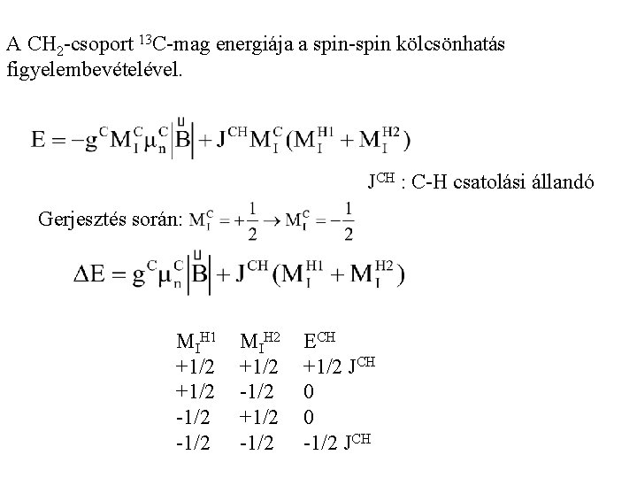 A CH 2 -csoport 13 C-mag energiája a spin-spin kölcsönhatás figyelembevételével. JCH : C-H