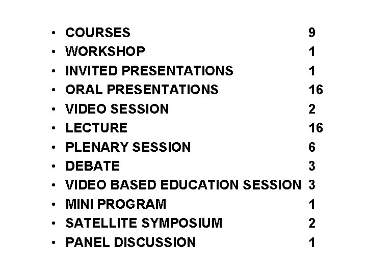  • • • COURSES WORKSHOP INVITED PRESENTATIONS ORAL PRESENTATIONS VIDEO SESSION LECTURE PLENARY