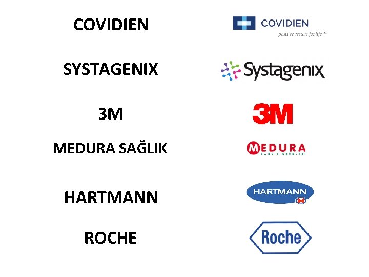 COVIDIEN SYSTAGENIX 3 M MEDURA SAĞLIK HARTMANN ROCHE 