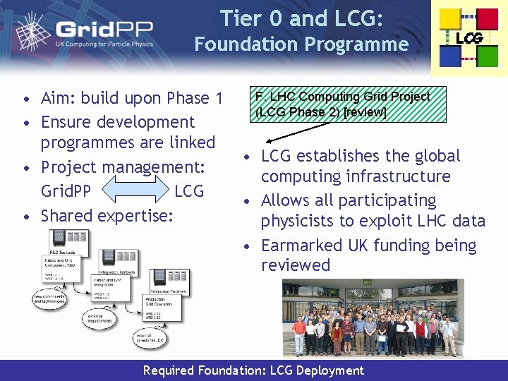 Tier 0 and LCG: Foundation Programme • Aim: build upon Phase 1 • Ensure