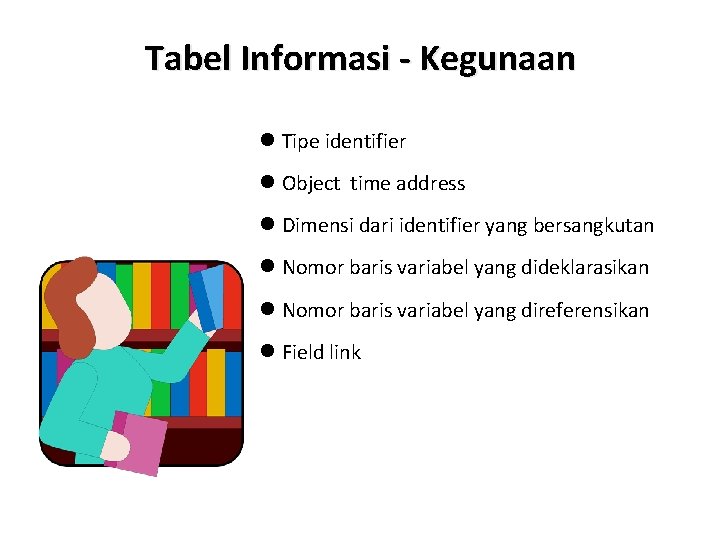 Tabel Informasi - Kegunaan l Tipe identifier l Object time address l Dimensi dari