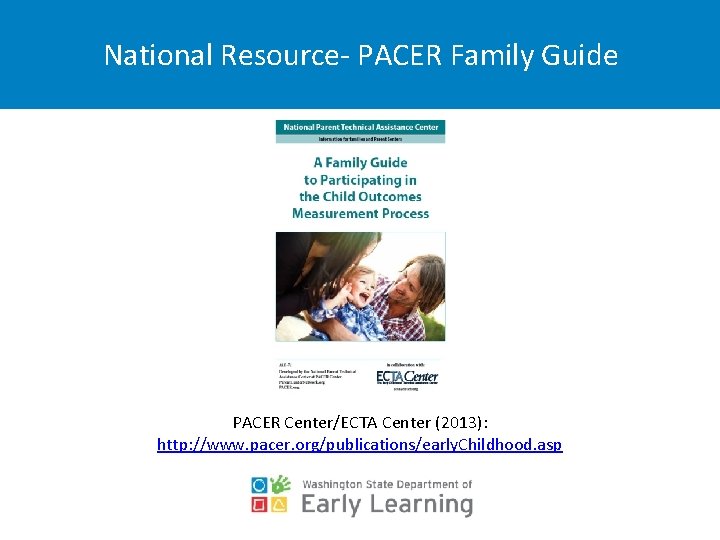 National Resource- PACER Family Guide PACER Center/ECTA Center (2013): http: //www. pacer. org/publications/early. Childhood.