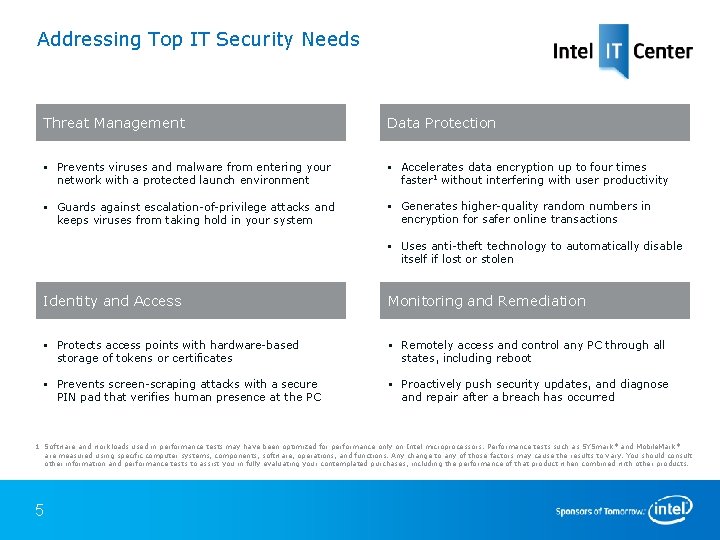 Addressing Top IT Security Needs Threat Management Data Protection § Prevents viruses and malware