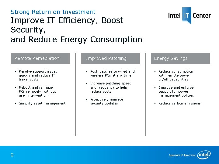 Strong Return on Investment Improve IT Efficiency, Boost Security, and Reduce Energy Consumption Remote