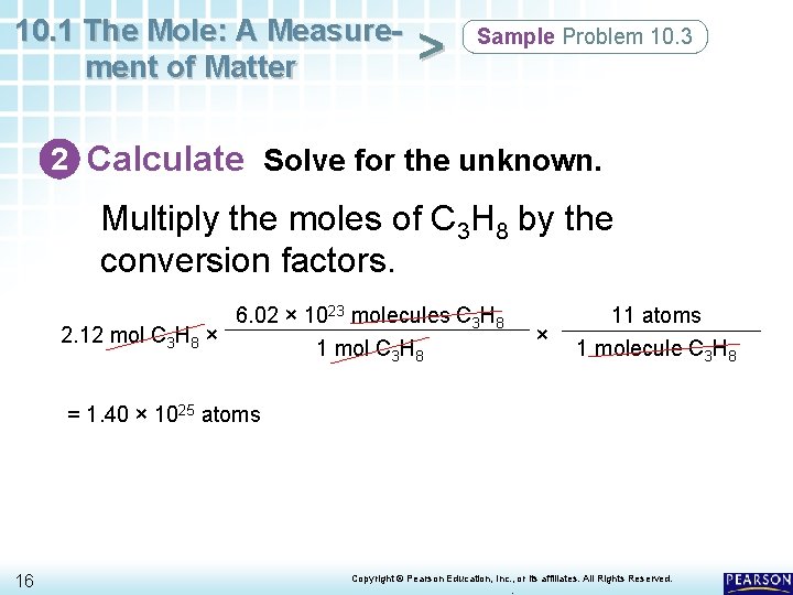 10. 1 The Mole: A Measurement of Matter > Sample Problem 10. 3 2