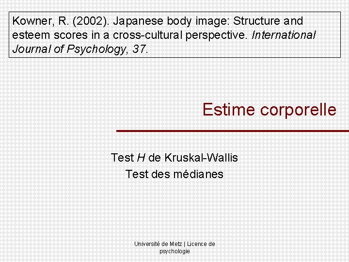 Kowner, R. (2002). Japanese body image: Structure and esteem scores in a cross-cultural perspective.