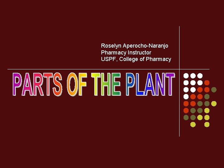 Roselyn Aperocho-Naranjo Pharmacy Instructor USPF, College of Pharmacy 