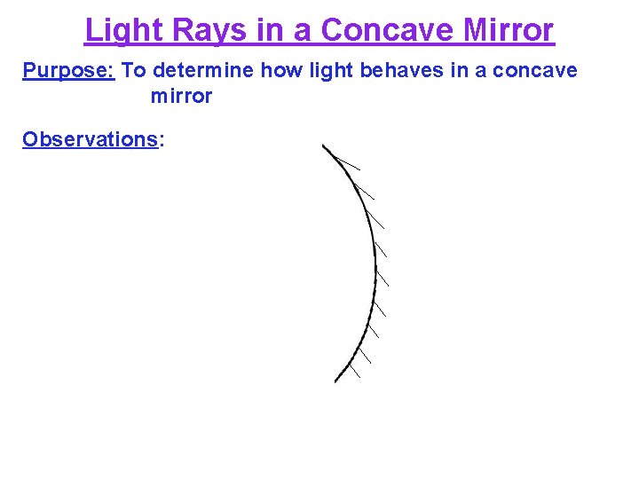 Light Rays in a Concave Mirror Purpose: To determine how light behaves in a