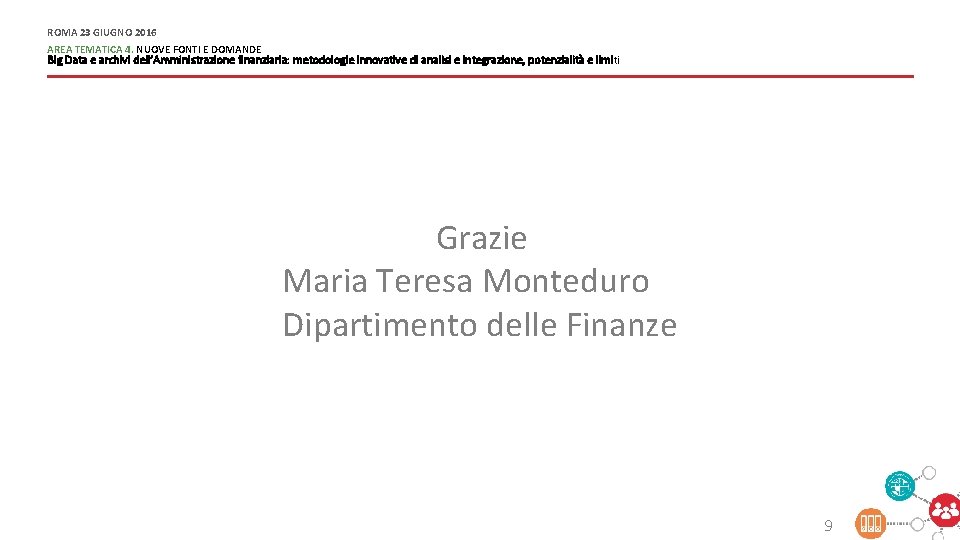 ROMA 23 GIUGNO 2016 AREA TEMATICA 4. NUOVE FONTI E DOMANDE Big Data e