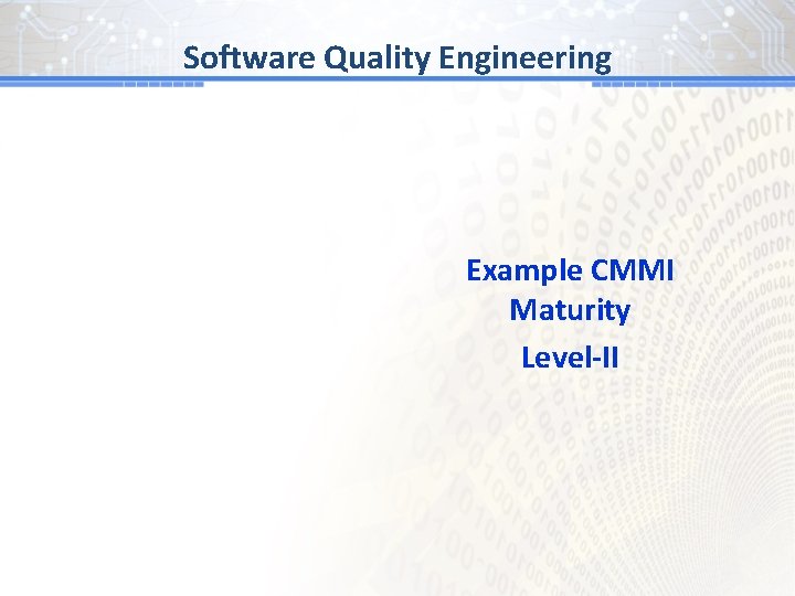 Software Quality Engineering Example CMMI Maturity Level-II 