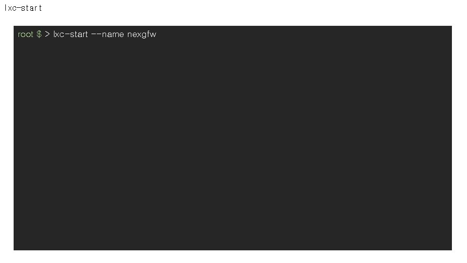 lxc-start root $ > lxc-start --name nexgfw 