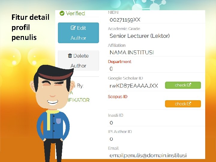 Fitur detail profil penulis 