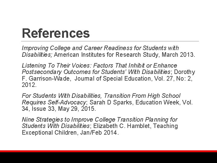 References Improving College and Career Readiness for Students with Disabilities; American Institutes for Research