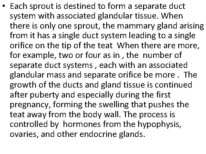  • Each sprout is destined to form a separate duct system with associated