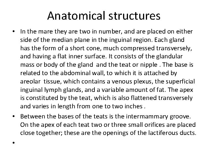 Anatomical structures • In the mare they are two in number, and are placed