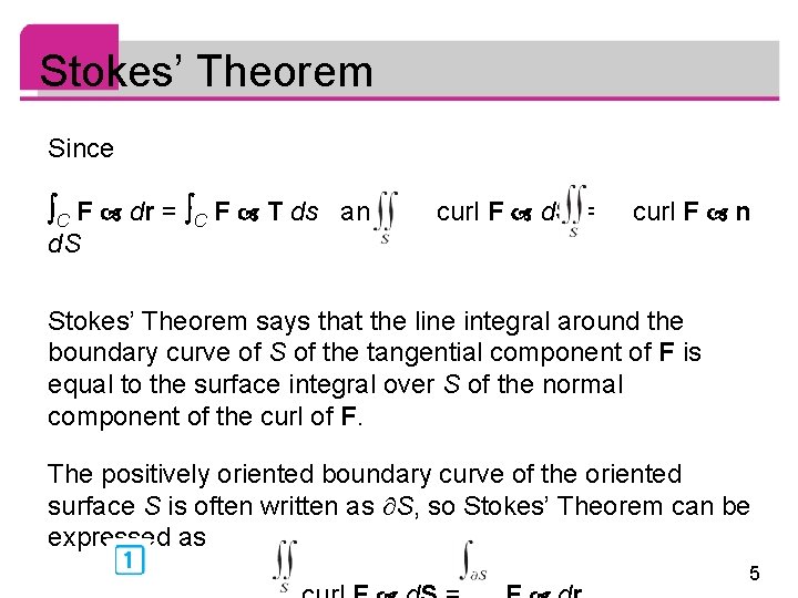 Stokes’ Theorem Since C F dr = C F T ds and curl F