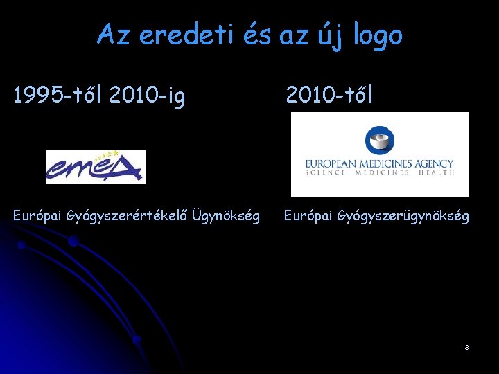 Az eredeti és az új logo 1995 -től 2010 -ig 2010 -től Európai Gyógyszerértékelő