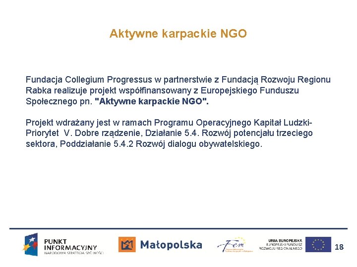 Aktywne karpackie NGO Fundacja Collegium Progressus w partnerstwie z Fundacją Rozwoju Regionu Rabka realizuje