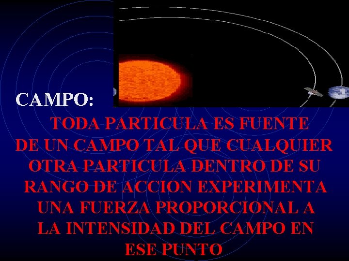 CAMPO: TODA PARTICULA ES FUENTE DE UN CAMPO TAL QUE CUALQUIER OTRA PARTICULA DENTRO