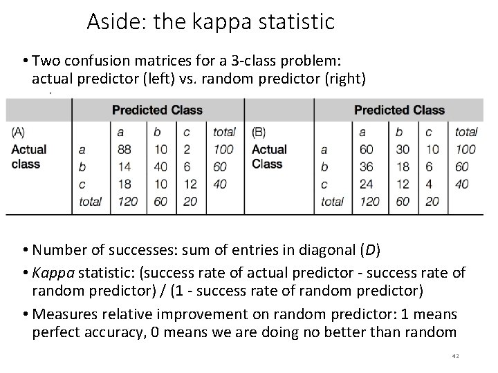 Aside: the kappa statistic • Two confusion matrices for a 3 -class problem: actual