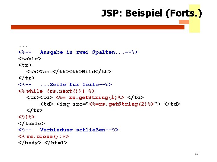 JSP: Beispiel (Forts. ) . . . <%-Ausgabe in zwei Spalten. . . --%>