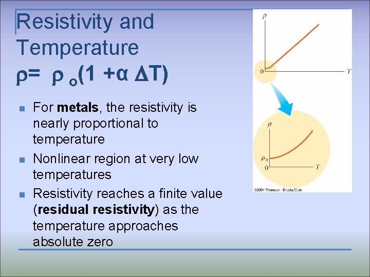 Resistivity and Temperature r= r o(1 +α T) n n n For metals, the