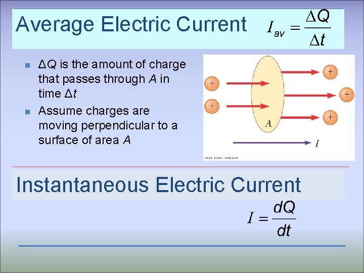 Average Electric Current n n ΔQ is the amount of charge that passes through