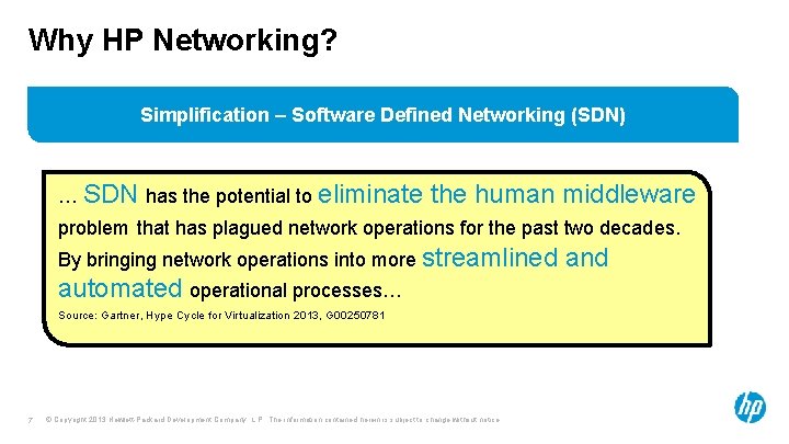 Why HP Networking? SIMPLIFICATION Simplification – Software Defined Networking (SDN) … SDN has the