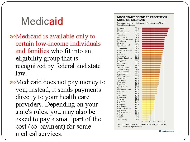 Medicaid is available only to certain low-income individuals and families who fit into an