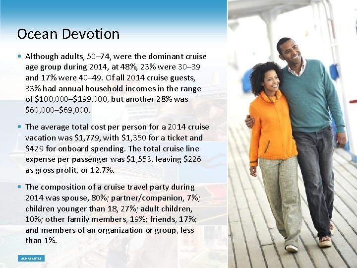 Ocean Devotion • Although adults, 50– 74, were the dominant cruise age group during